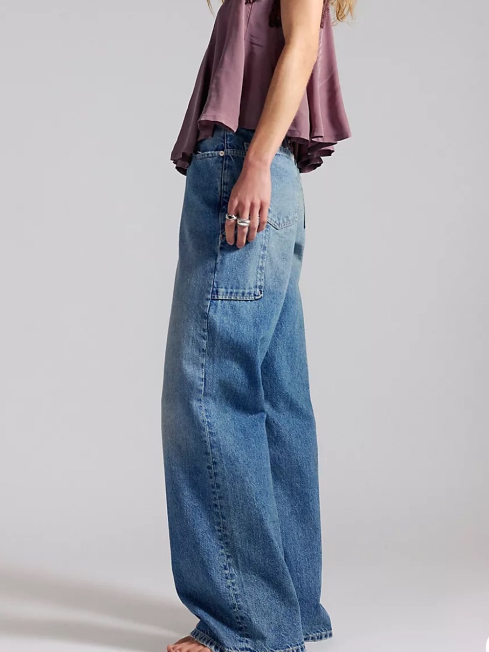 We The Free 31 NWT Tinsley Baggy Denim Blue Jeans High Rise Relaxed Straight - Picture 7 of 7